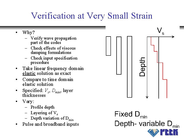 Verification at Very Small Strain • Why? – Verify wave propagation part of the
