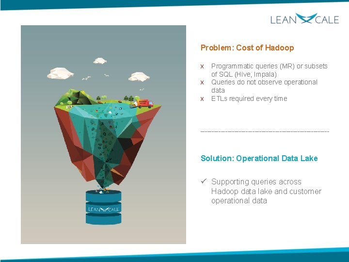 Problem: Cost of Hadoop x x x Programmatic queries (MR) or subsets of SQL