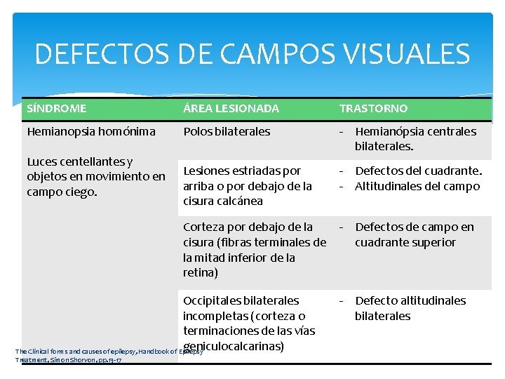 DEFECTOS DE CAMPOS VISUALES SÍNDROME ÁREA LESIONADA TRASTORNO Hemianopsia homónima Polos bilaterales - Hemianópsia