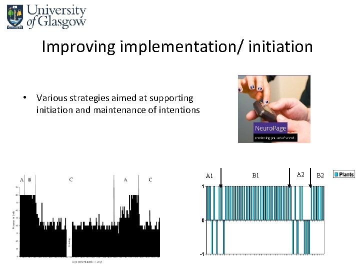 Improving implementation/ initiation • Various strategies aimed at supporting initiation and maintenance of intentions