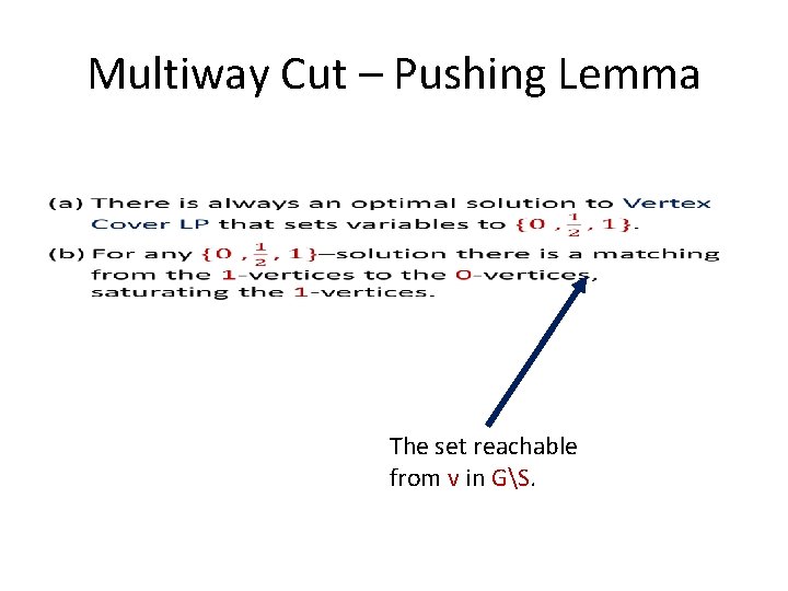 Multiway Cut – Pushing Lemma • The set reachable from v in GS. 