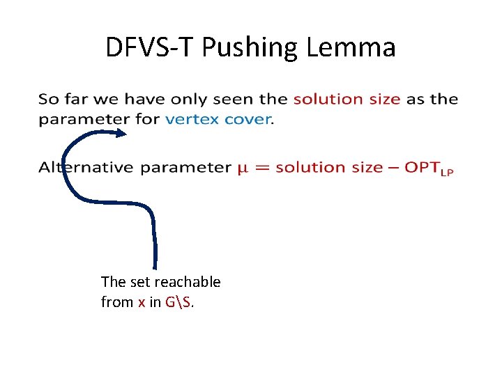 DFVS-T Pushing Lemma • The set reachable from x in GS. 