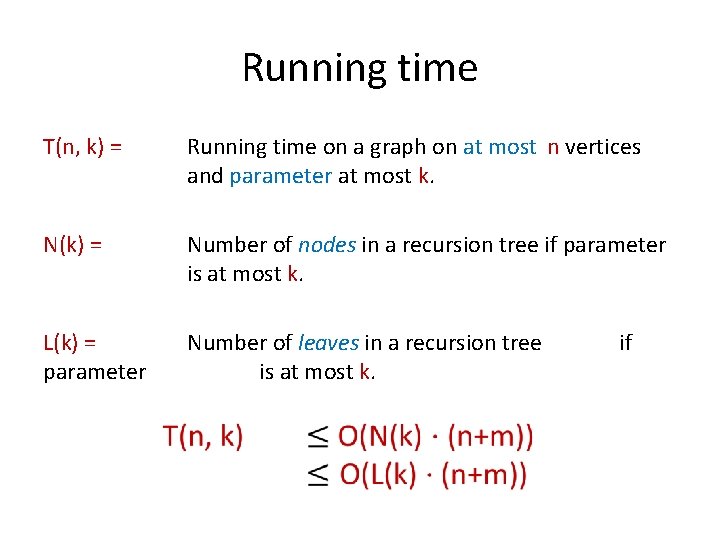 Running time T(n, k) = Running time on a graph on at most n