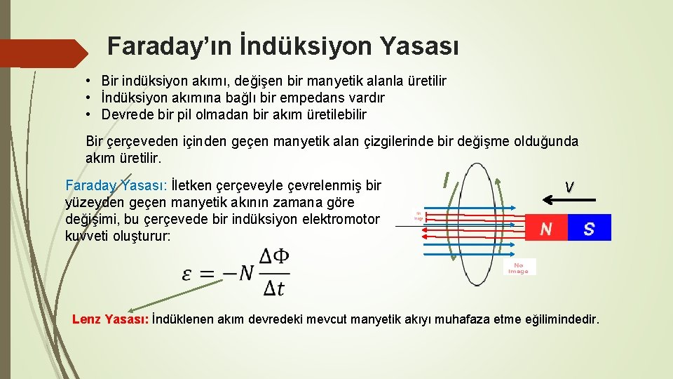 Faraday’ın İndüksiyon Yasası • Bir indüksiyon akımı, değişen bir manyetik alanla üretilir • İndüksiyon