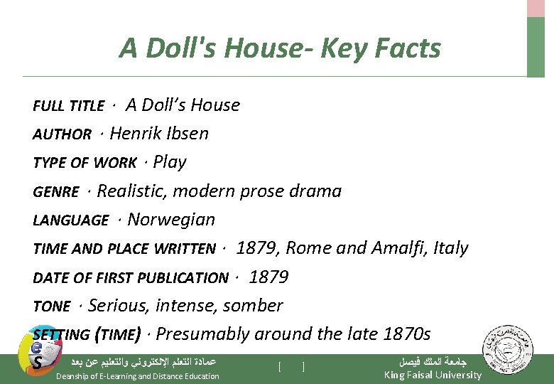 A Doll's House- Key Facts FULL TITLE · A Doll’s House AUTHOR · Henrik