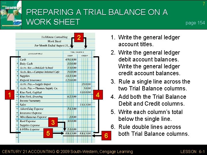 7 PREPARING A TRIAL BALANCE ON A WORK SHEET 2 1 4 3 5