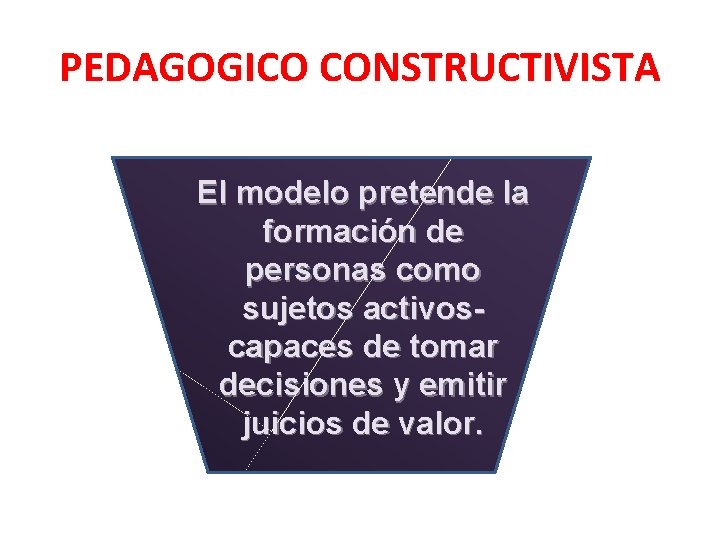 PEDAGOGICO CONSTRUCTIVISTA El modelo pretende la formación de personas como sujetos activoscapaces de tomar