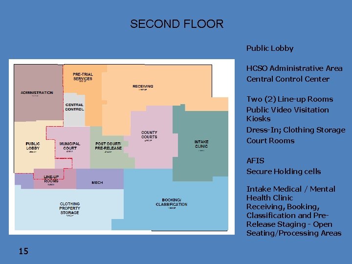 SECOND FLOOR Public Lobby HCSO Administrative Area Central Control Center Two (2) Line-up Rooms
