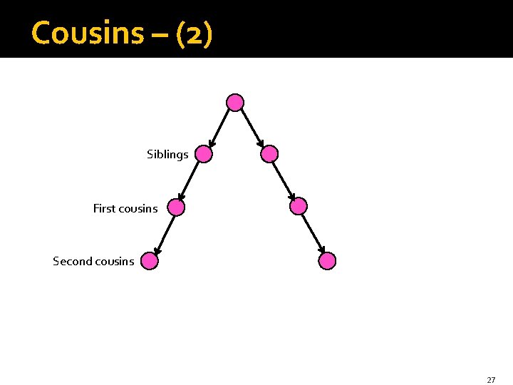 Cousins – (2) Siblings First cousins Second cousins 27 
