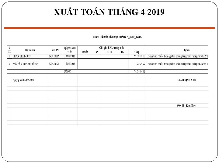 XUẤT TOÁN THÁNG 4 -2019 