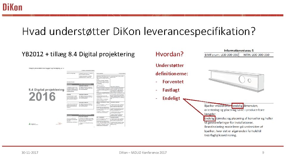 Hvad understøtter Di. Kon leverancespecifikation? YB 2012 + tillæg 8. 4 Digital projektering Hvordan?
