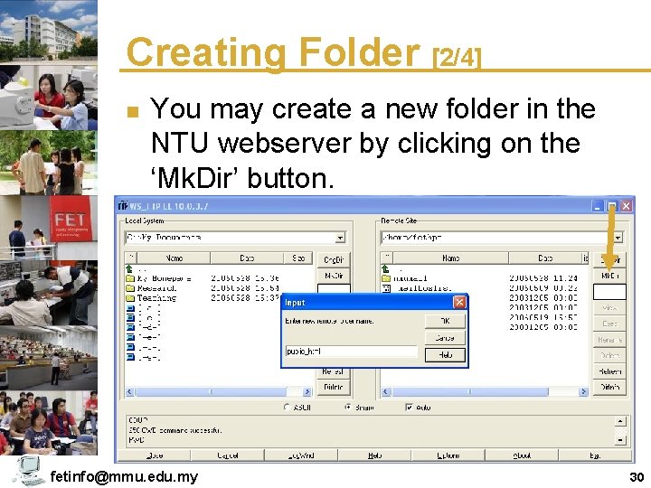 Creating Folder [2/4] n You may create a new folder in the NTU webserver