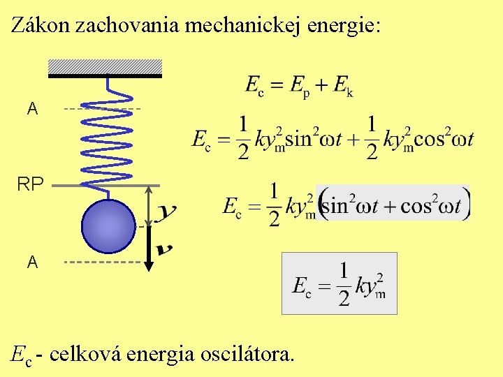 Zákon zachovania mechanickej energie: A RP A Ec - celková energia oscilátora. 