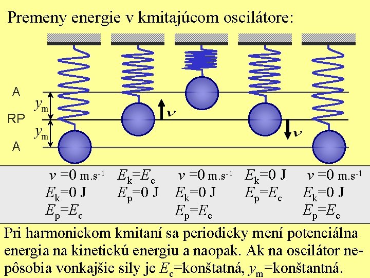 Premeny energie v kmitajúcom oscilátore: A RP A v =0 m. s-1 Ek=Ec v