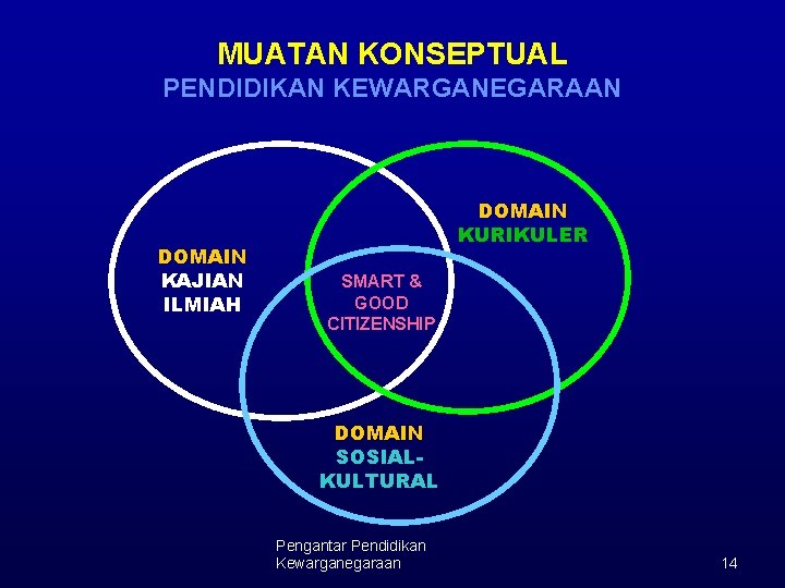 MUATAN KONSEPTUAL PENDIDIKAN KEWARGANEGARAAN DOMAIN KAJIAN ILMIAH DOMAIN KURIKULER SMART & GOOD CITIZENSHIP DOMAIN