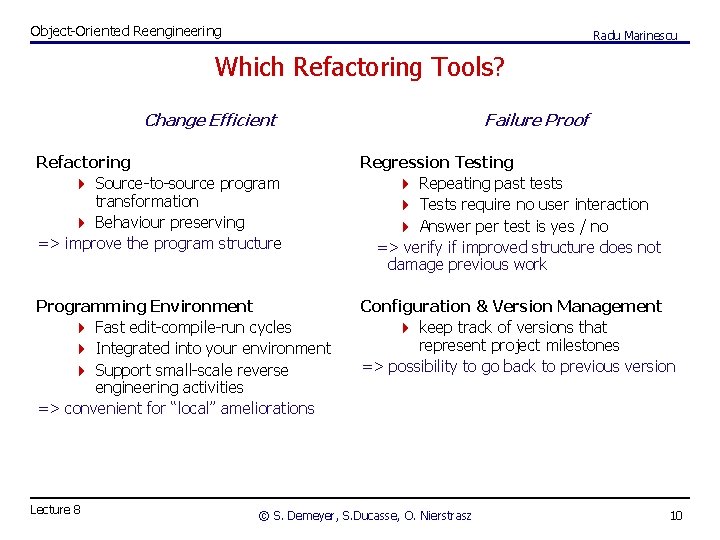 Object-Oriented Reengineering Radu Marinescu Which Refactoring Tools? Change Efficient Failure Proof Refactoring 4 Source-to-source