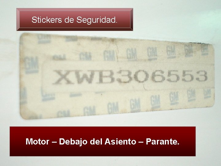 Stickers de Seguridad. Motor – Debajo del Asiento – Parante. 