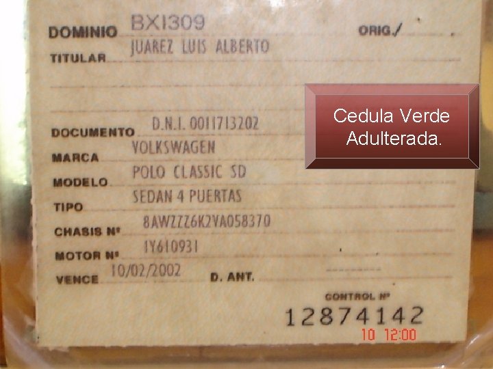 Cedula Verde Adulterada. 