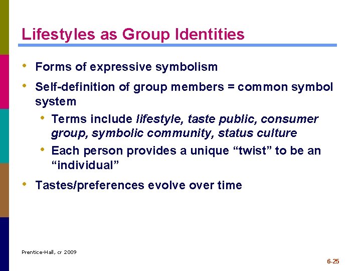 Lifestyles as Group Identities • Forms of expressive symbolism • Self-definition of group members Lifestyles as Group Identities • Forms of expressive symbolism • Self-definition of group members