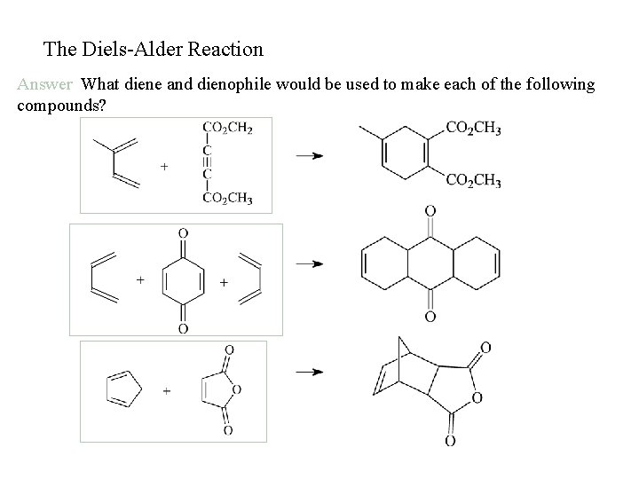 The Diels-Alder Reaction Answer What diene and dienophile would be used to make each