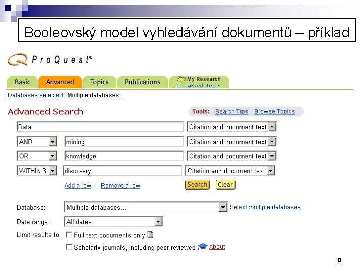 Booleovský model vyhledávání dokumentů – příklad 9 