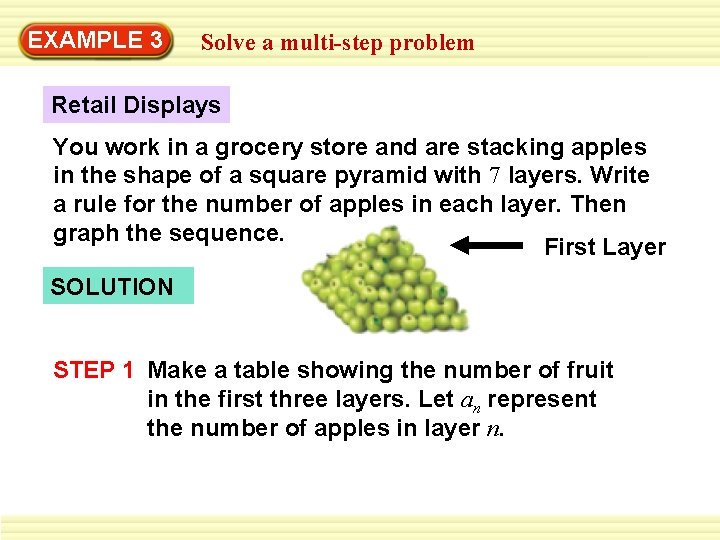 EXAMPLE 3 Solve a multi-step problem Retail Displays You work in a grocery store EXAMPLE 3 Solve a multi-step problem Retail Displays You work in a grocery store