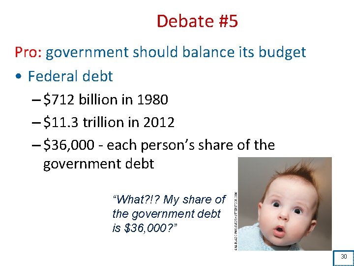 Debate #5 Pro: government should balance its budget • Federal debt – $712 billion