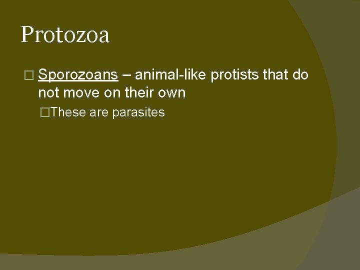 Protozoa � Sporozoans – animal-like protists that do not move on their own �These