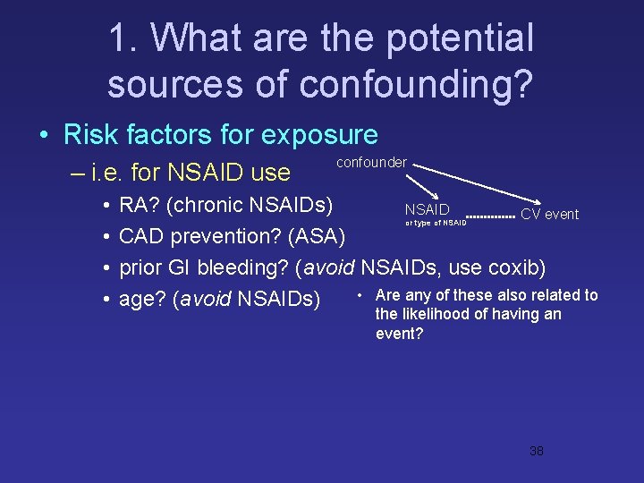 1. What are the potential sources of confounding? • Risk factors for exposure –