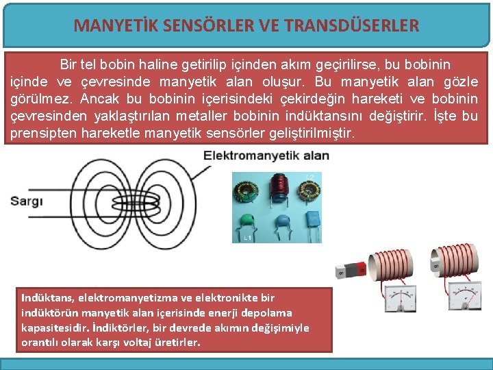 MANYETİK SENSÖRLER VE TRANSDÜSERLER Bir tel bobin haline getirilip içinden akım geçirilirse, bu bobinin