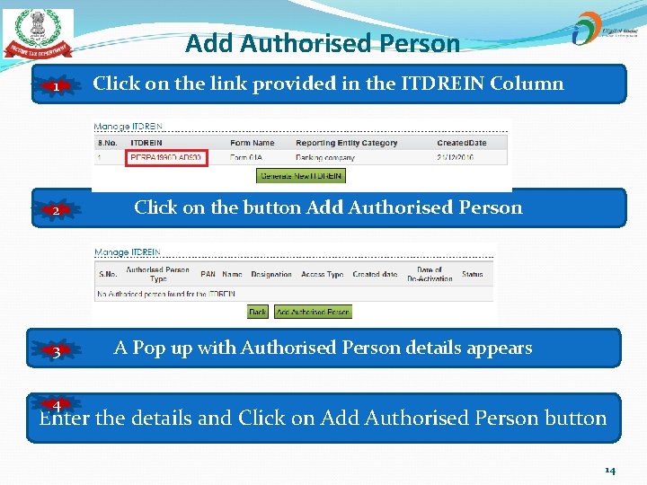 Add Authorised Person 1 Click on the link provided in the ITDREIN Column 2
