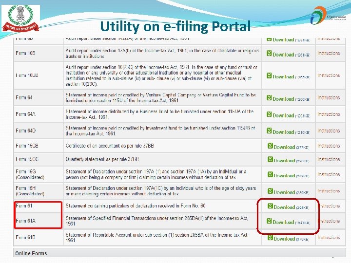 Utility on e-filing Portal 24 