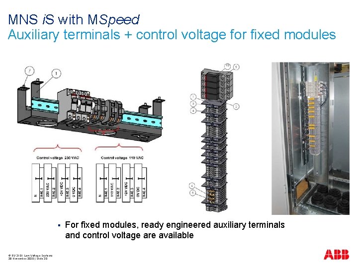 MNS i. S with MSpeed Auxiliary terminals + control voltage for fixed modules §