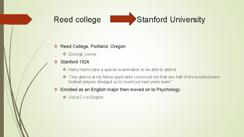 Reed college Stanford University Reed College, Portland, Oregon Zoology course Stanford 1924 Harry had