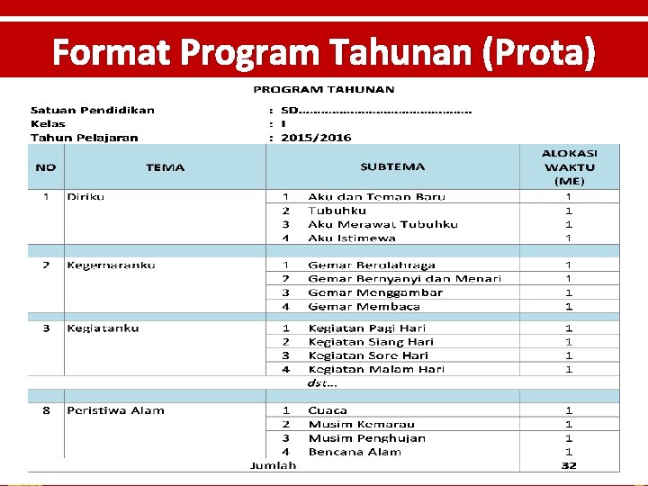 Format Program Tahunan (Prota) Direktorat Pembinaan Sekolah Dasar 