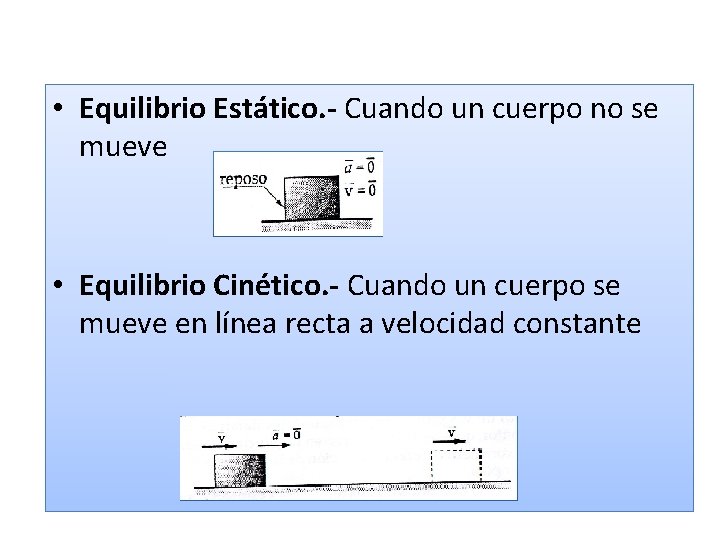  • Equilibrio Estático. - Cuando un cuerpo no se mueve • Equilibrio Cinético.