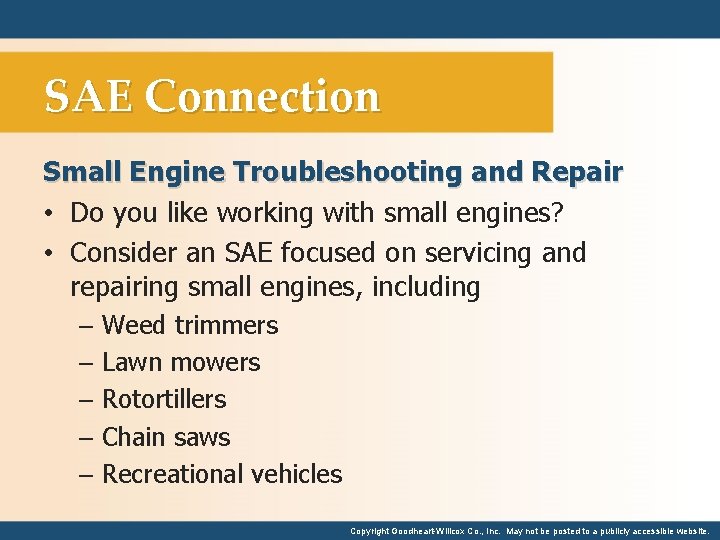 SAE Connection Small Engine Troubleshooting and Repair • Do you like working with small