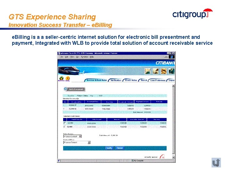 GTS Experience Sharing Innovation Success Transfer – e. Billing is a a seller-centric internet