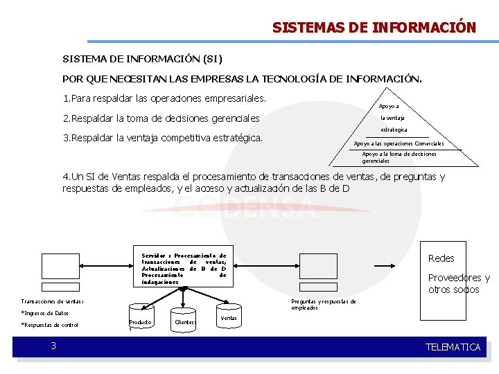 SISTEMAS DE INFORMACIÓN SISTEMA DE INFORMACIÓN (SI) POR QUE NECESITAN LAS EMPRESAS LA TECNOLOGÍA