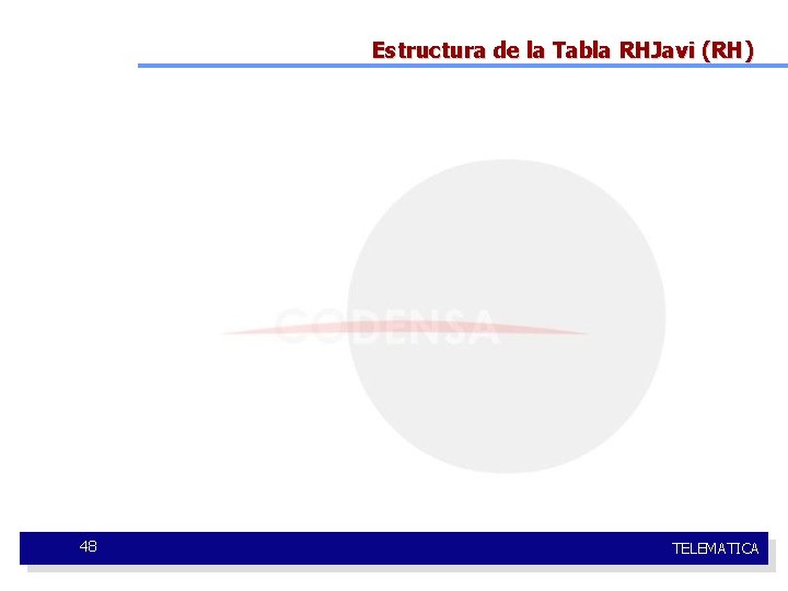 Estructura de la Tabla RHJavi (RH) 48 TELEMATICA 