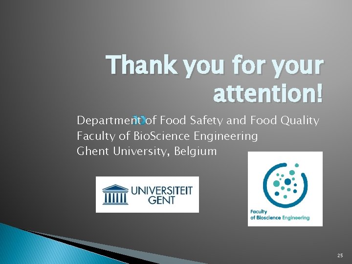 Thank you for your attention! Department of Food Safety and Food Quality Faculty of