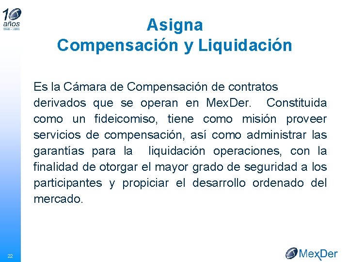Asigna Compensación y Liquidación Es la Cámara de Compensación de contratos derivados que se