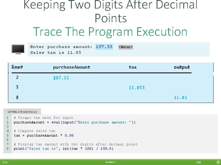 Keeping Two Digits After Decimal Points Trace The Program Execution Enter purchase amount: 197.