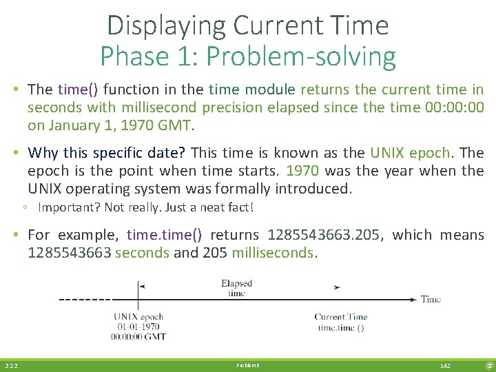 Displaying Current Time Phase 1: Problem-solving • The time() function in the time module