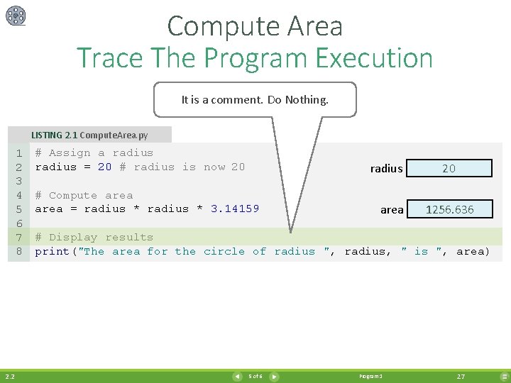 Compute Area Trace The Program Execution It is a comment. Do Nothing. LISTING 2.