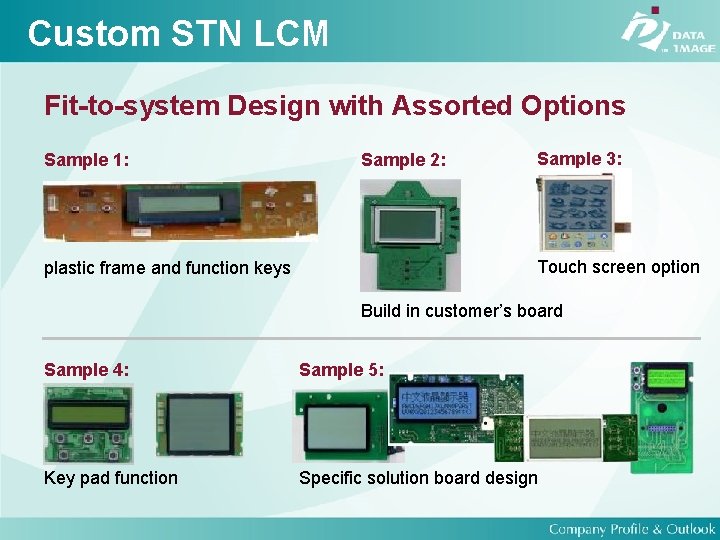 Custom STN LCM Fit-to-system Design with Assorted Options Sample 1: Sample 2: Sample 3: