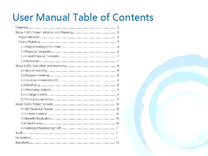 User Manual Table of Contents User Manual Table of Contents