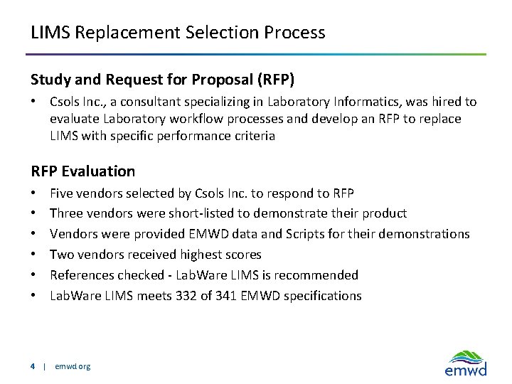 LIMS Replacement Selection Process Study and Request for Proposal (RFP) • Csols Inc. ,