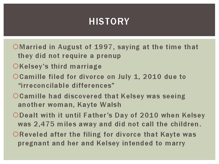 HISTORY Married in August of 1997, saying at the time that they did not