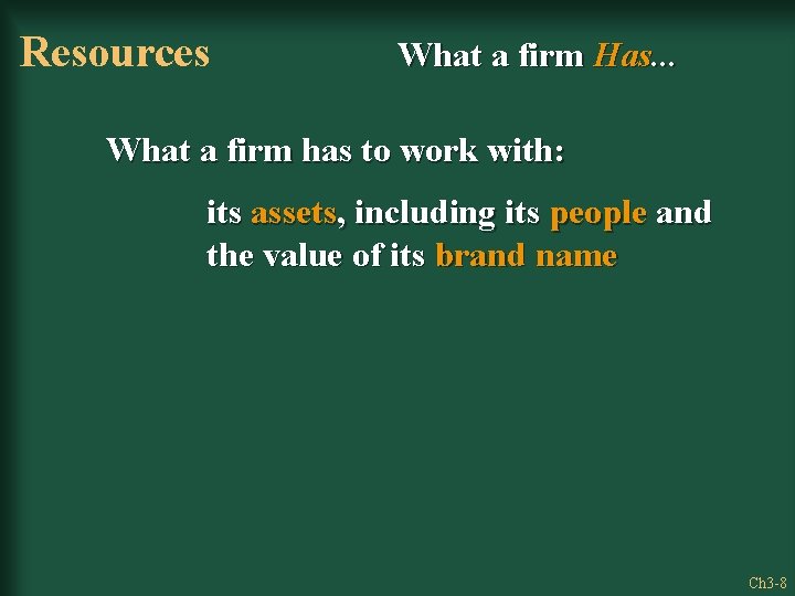 Resources What a firm Has. . . What a firm has to work with: